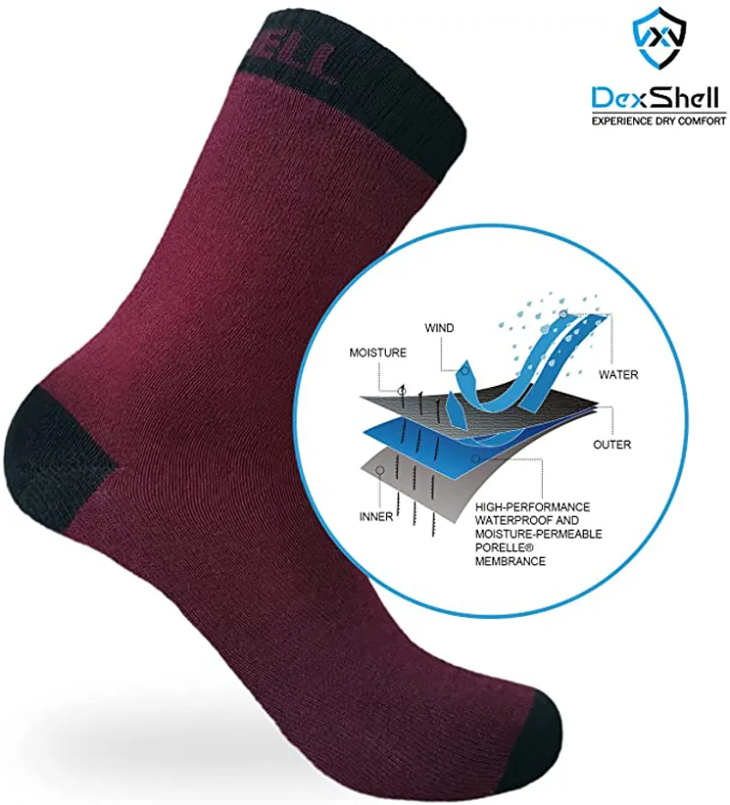 Dexshell Ultra Thin Bamboo Waterproof Socks in Burgundy Black-5